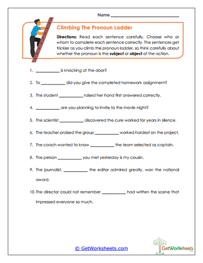Climbing the Pronoun Ladder Worksheet