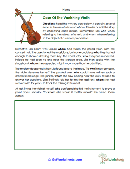 Case of the Vanishing Violin Worksheet