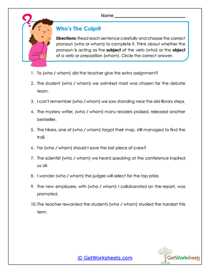 Who's the Culprit? Worksheet