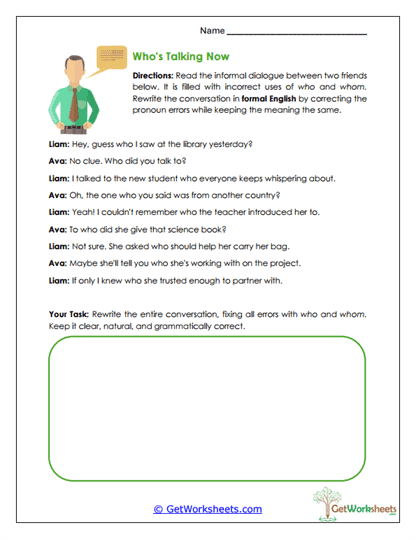 Who's Talking Now Worksheet