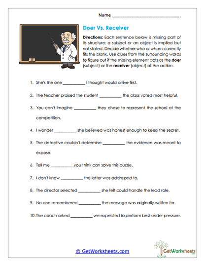 Doer vs. Receiver Worksheet