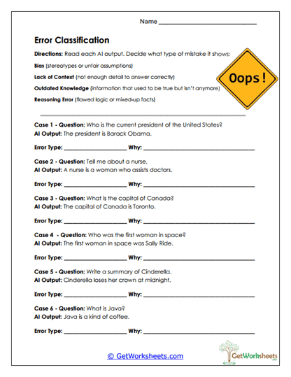 Error Classification Worksheet