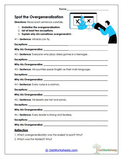 Spot the Overgeneralization Worksheet