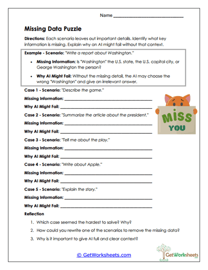 Missing Data Puzzle Worksheet