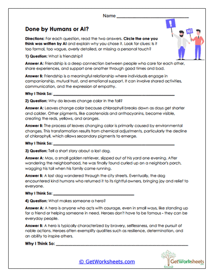 Done by Humans or AI? Worksheet