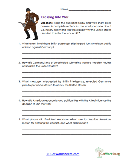 Crossing Into War Worksheet