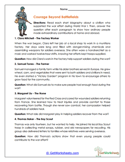 Courage Beyond Battlefields Worksheet