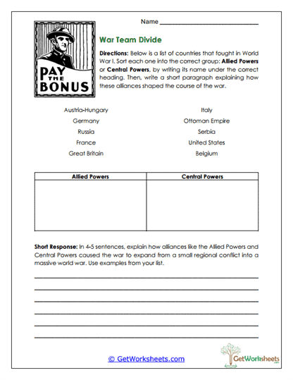 War Team Divide Worksheet