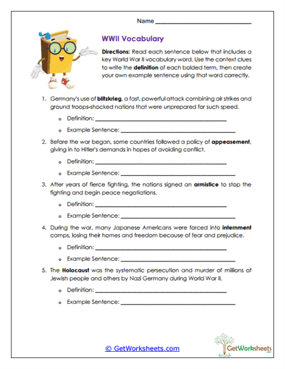 WWII Vocabulary Worksheet