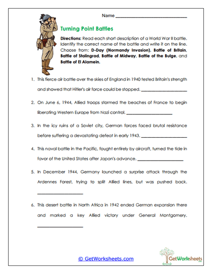 Turning Point Battles Worksheet