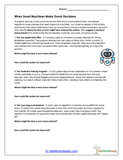 Smart Machines Make Dumb Decisions Worksheet
