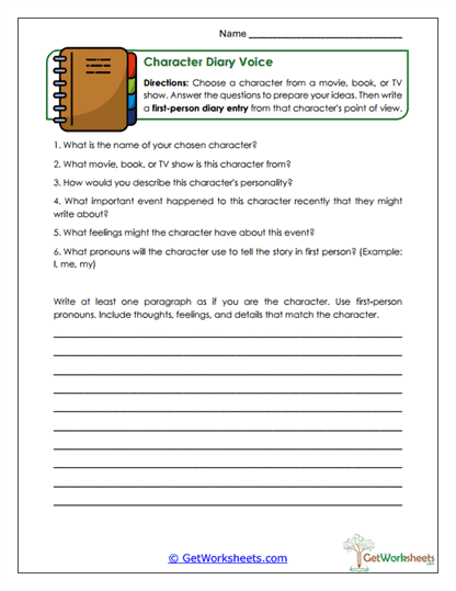 Character Diary Voice Worksheet