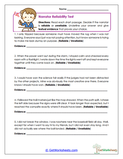 Narrator Reliability Test Worksheet