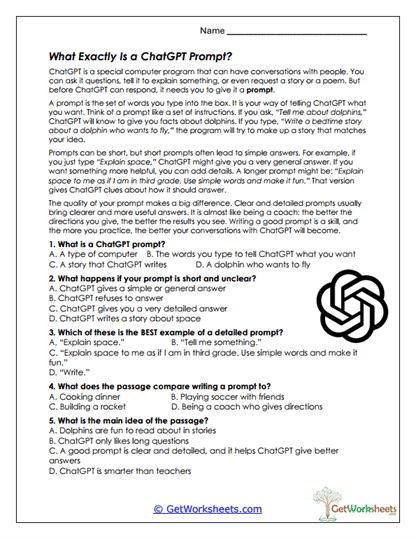 What Exactly Is a ChatGPT Prompt? Worksheet
