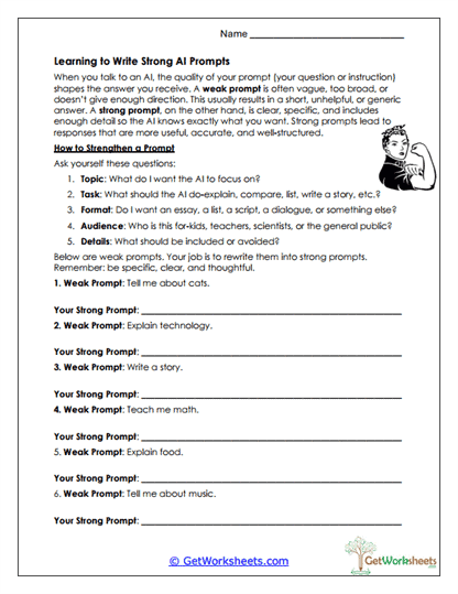 Strong AI Prompts Worksheet