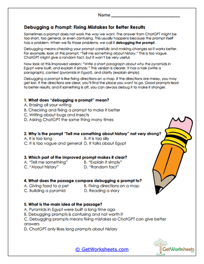 Debugging a Prompt Worksheet