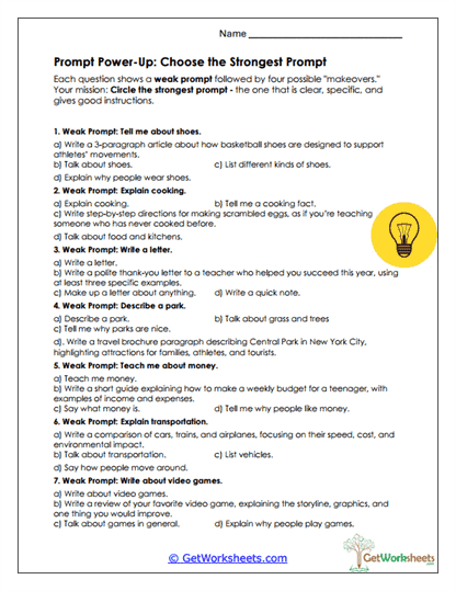 Choose the Strongest Prompt Worksheet