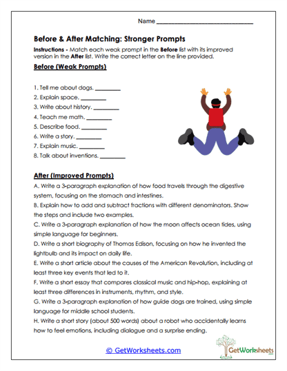 Before & After Matching Worksheet