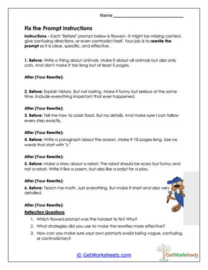 Fix the Prompt Instructions Worksheet