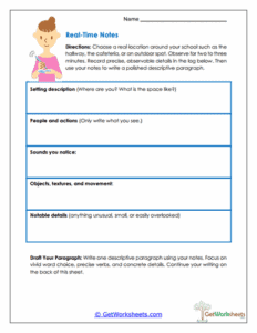 Writing Observation Notes Real-Time Notes Worksheet - Observational Descriptive Writing