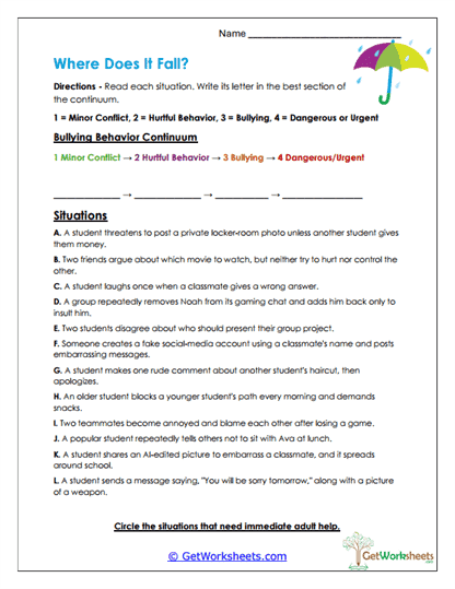 Where Does It Fall? Worksheet
