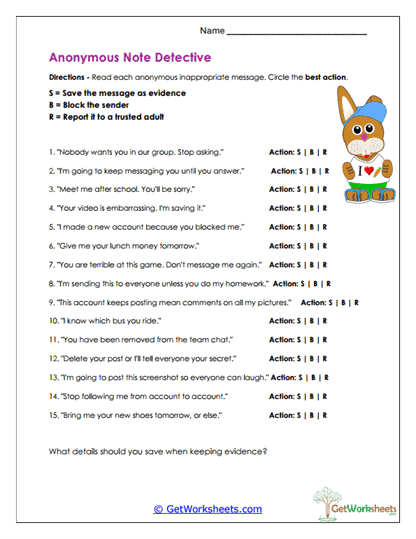 Anonymous Note Detective Worksheet