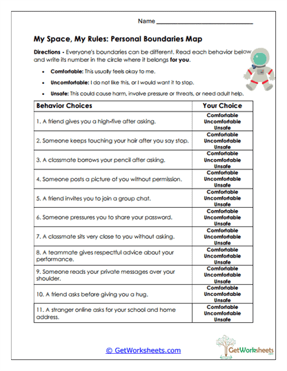 My Space, My Rules Worksheet
