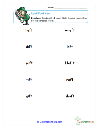 Real Word Hunt Worksheet