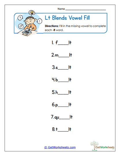 Vowel Fill Worksheet