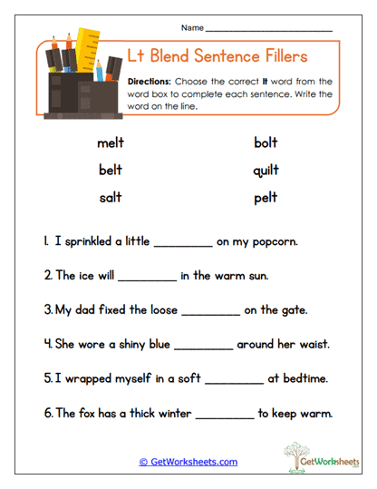 Sentence Fillers Worksheet