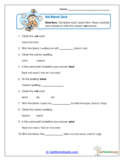 Blend Quiz Worksheet