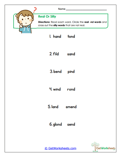 Real or Silly Nd Words Worksheet