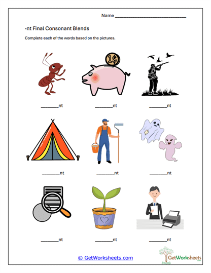 NT Final Blend Words Worksheet