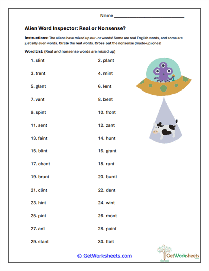 Alien Word Inspector Worksheet