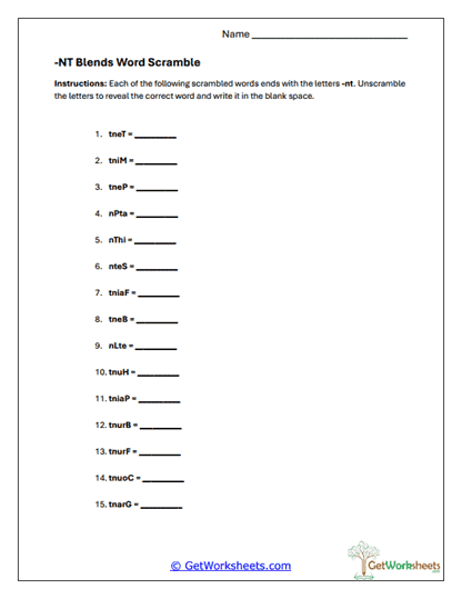 NT Word Scramble Worksheet