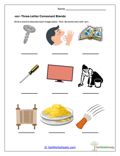 SCR Picture Words Worksheet