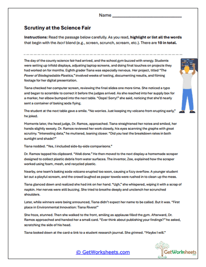 Advanced SCR Picture Words Worksheet