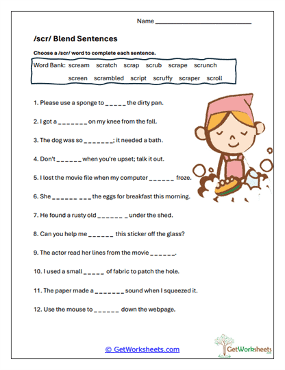 SCR Blend Sentences Worksheet