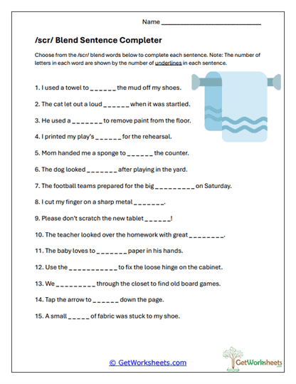 SCR Sentence Completer Worksheet