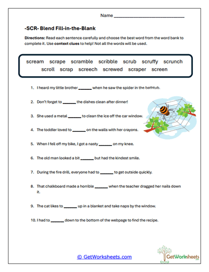 SCR Word Sort Worksheet