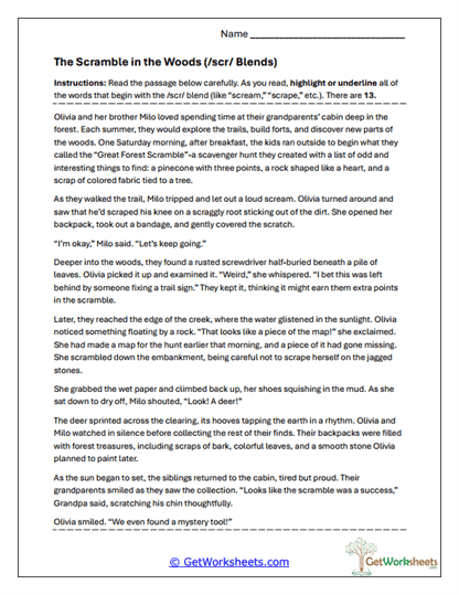 SCR Blend Fill-in-the-Blank Worksheet