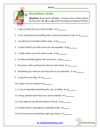 -st Blends Worksheets