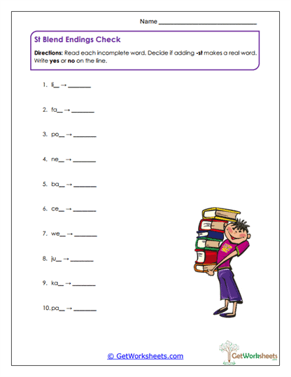 st Ending Check Worksheet