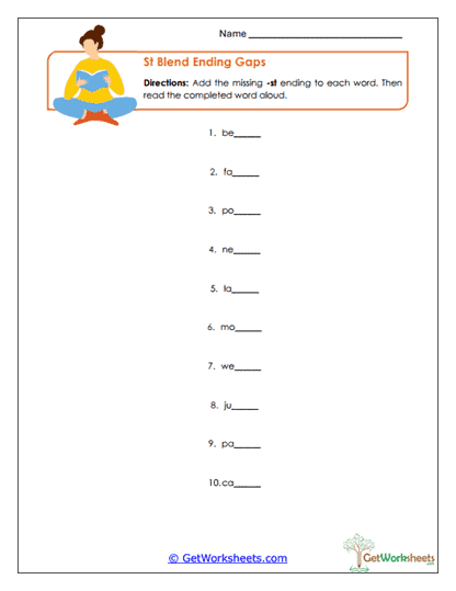 St Blend Ending Gaps Worksheet