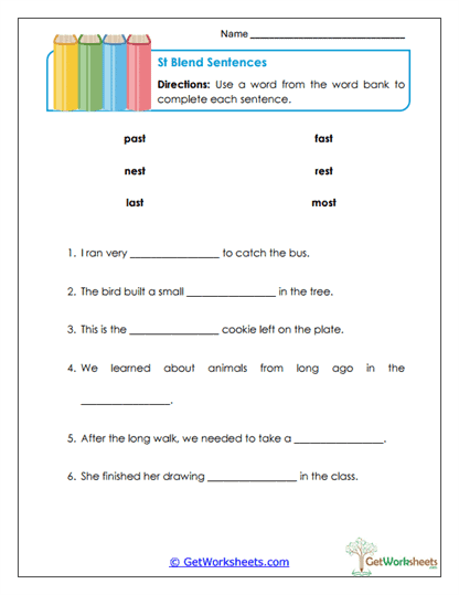 St Blend Sentences Worksheet