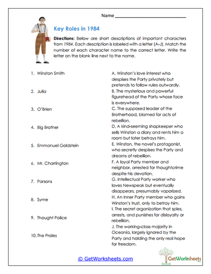Key Roles Matching Worksheet