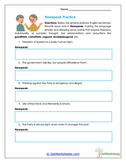 Newspeak Practice Worksheet